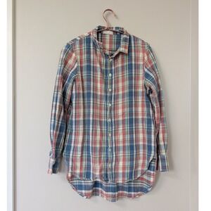 CP Shades Womens XS Plaid Flannel Button Down Shirt Blue Red Cotton USA Cozy